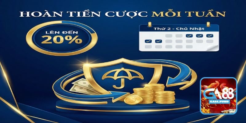 Khuyến Mãi Hoàn Tiền Cược GA88 - Bảo Hiểm 20% Mỗi Tuần